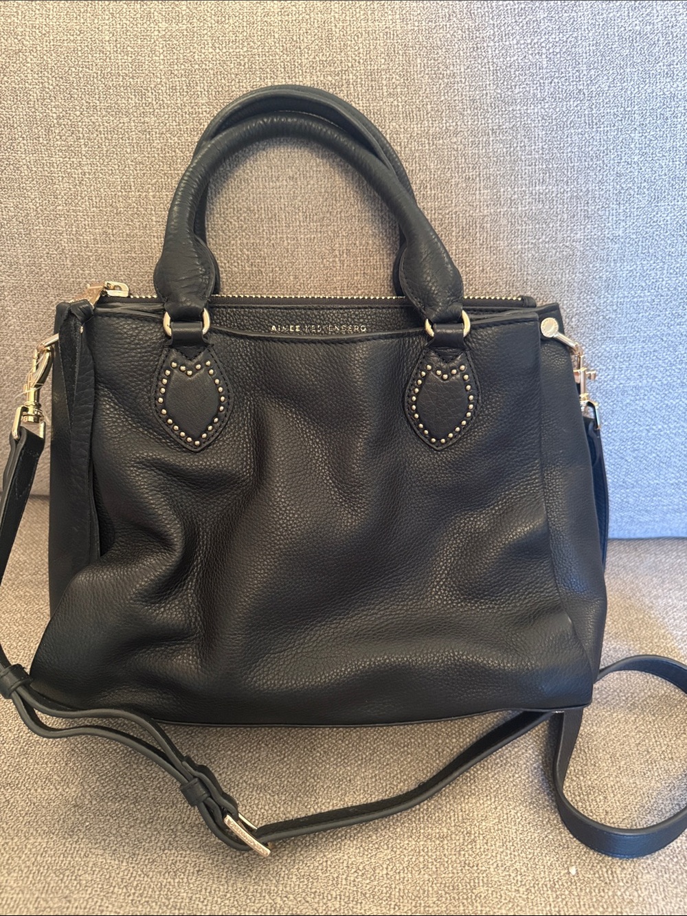 Aimee Kestenburg Black Pebbled Leather Tote with Stud Accents